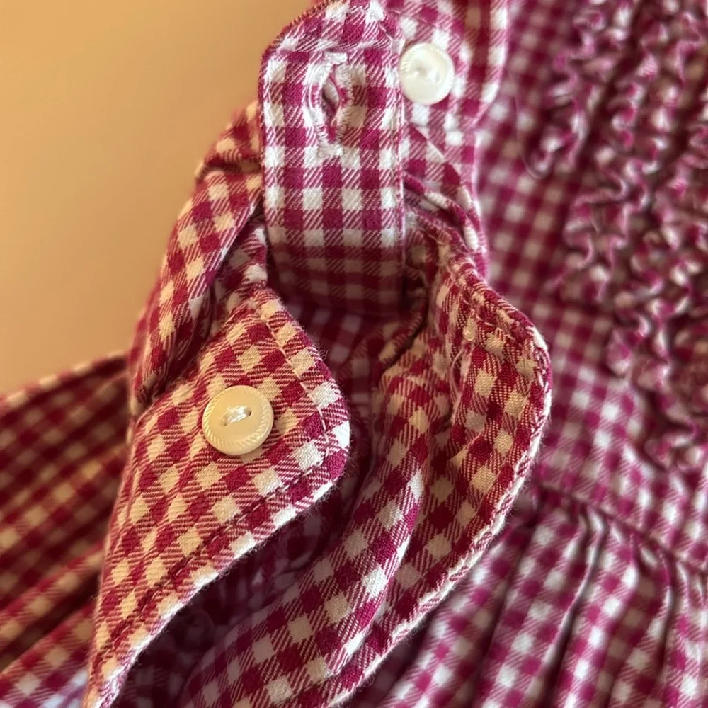 Pink and white Gingham Ralph Lauren Dress 3M Roll Sleeve Ruffle Neck Pink